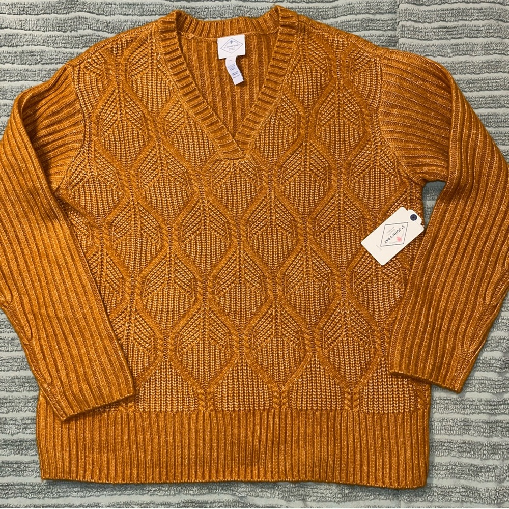 St. John's Bay women’s  V-Neck Textured Knit Sweater - ochre
